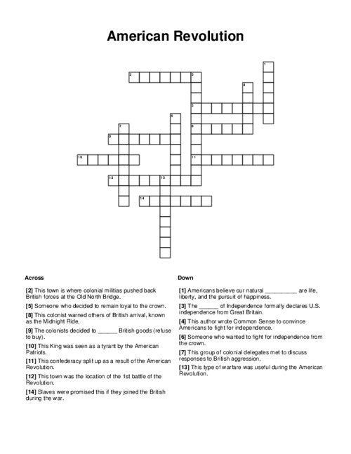 American Revolution Crossword Puzzle
