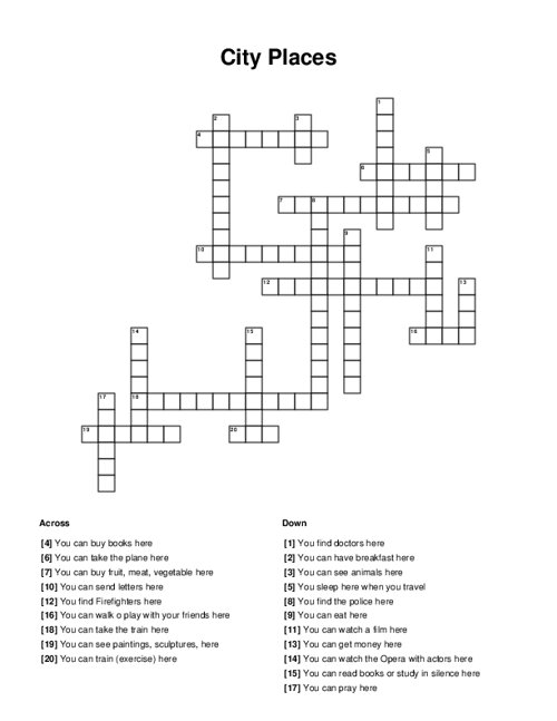 City Places Crossword Puzzle