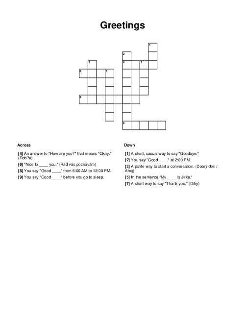 Greetings Crossword Puzzle