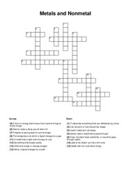 Metals and Nonmetal Crossword Puzzle