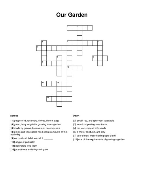 Our Garden Crossword Puzzle