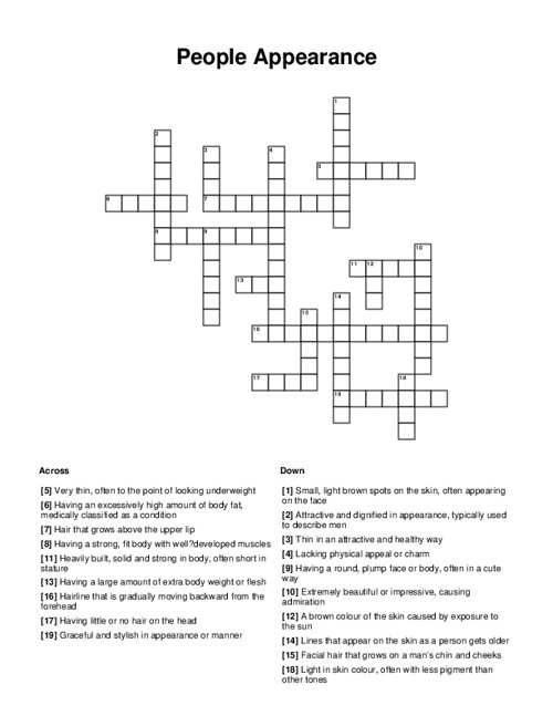 People Appearance Crossword Puzzle
