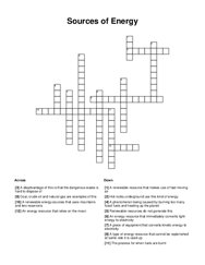 Sources of Energy Crossword Puzzle