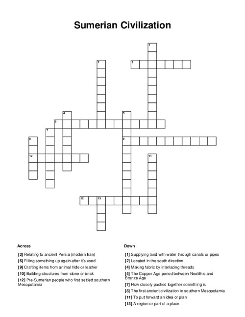 Sumerian Civilization Crossword Puzzle