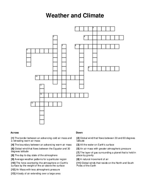 Weather and Climate Crossword Puzzle