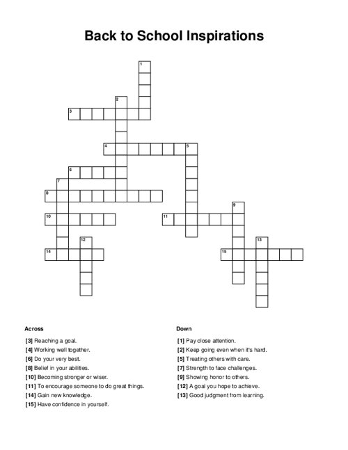 Back to School Inspirations Crossword Puzzle