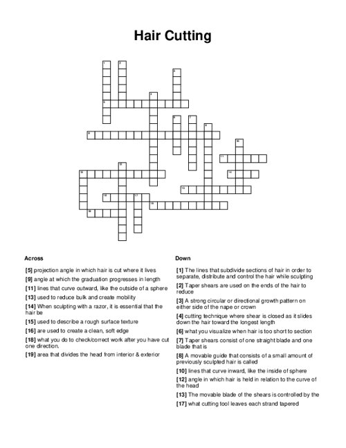 Hair Cutting Crossword Puzzle