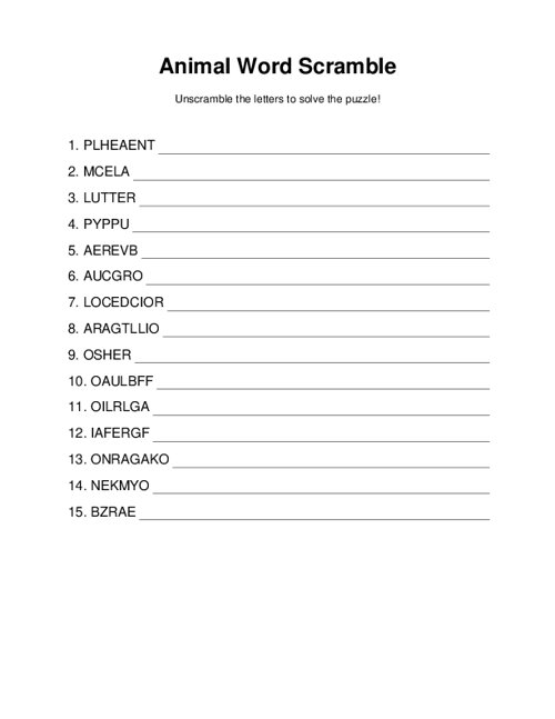 Animal Word Scramble