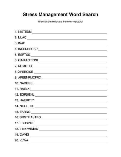 Stress Management Word Scramble