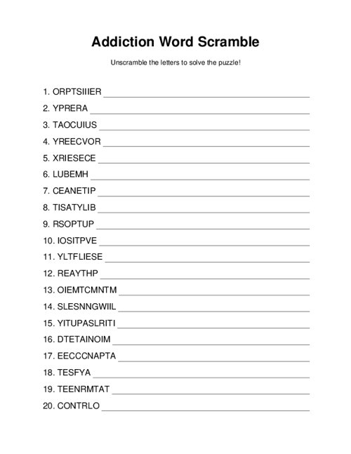 Addiction Word Scramble