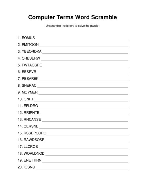 Computer Terms Word Scramble