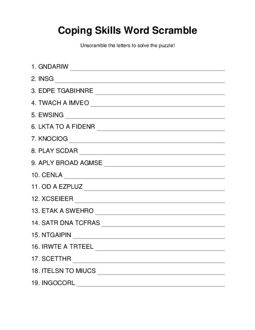 Coping Skills Word Scramble