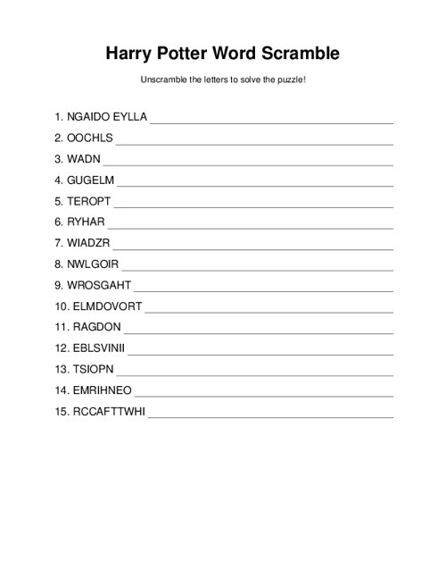 Harry Potter Word Scramble