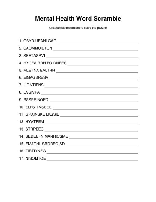 Mental Health Word Scramble