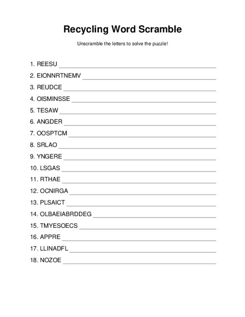 Recycling Word Scramble