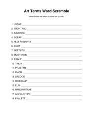 Art Terms Word Scramble Puzzle