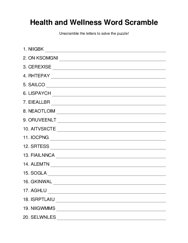 Health and Wellness Word Scramble Puzzle