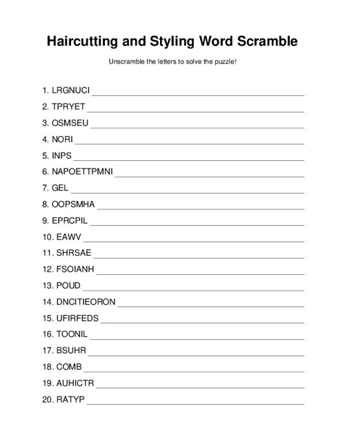 Haircutting And Styling Word Scramble