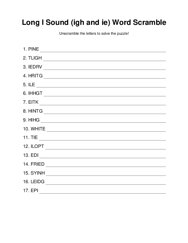Long I Sound (igh and ie) Word Scramble Puzzle