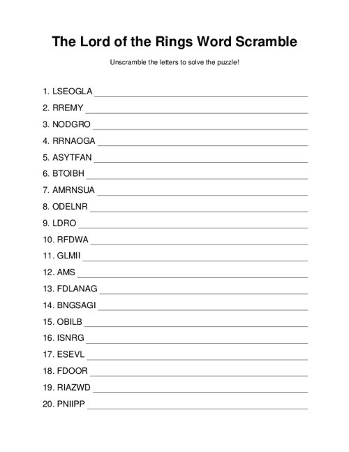 The Lord of the Rings Word Scramble