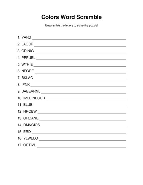 Colors Word Scramble