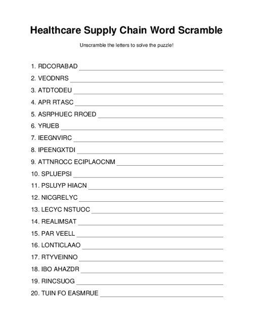 National Healthcare Supply Chain Week Word Scramble