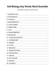 Cell Biology Key Words Word Scramble Puzzle