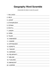 Geography Word Scramble Puzzle