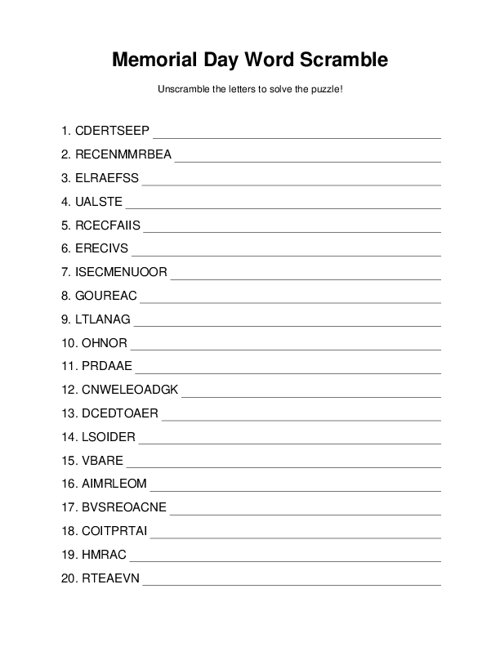 Memorial Day Word Scramble