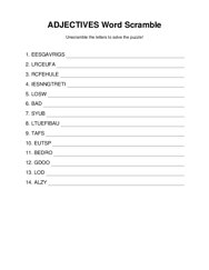 ADJECTIVES Word Scramble Puzzle