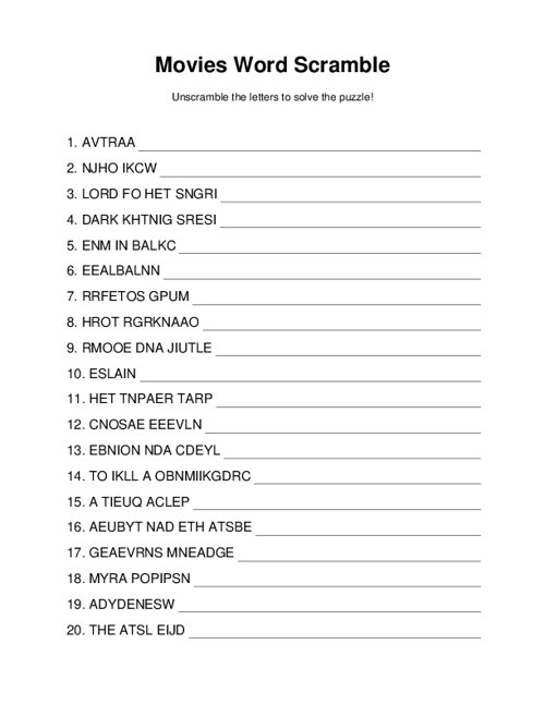 Movies Word Scramble