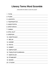 Literary Terms Word Scramble Puzzle