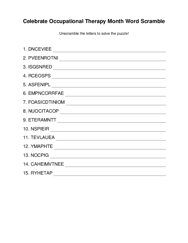 Celebrate Occupational Therapy Month Word Scramble
