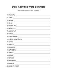 Daily Activities Word Scramble Puzzle