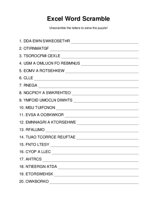 Excel Word Scramble