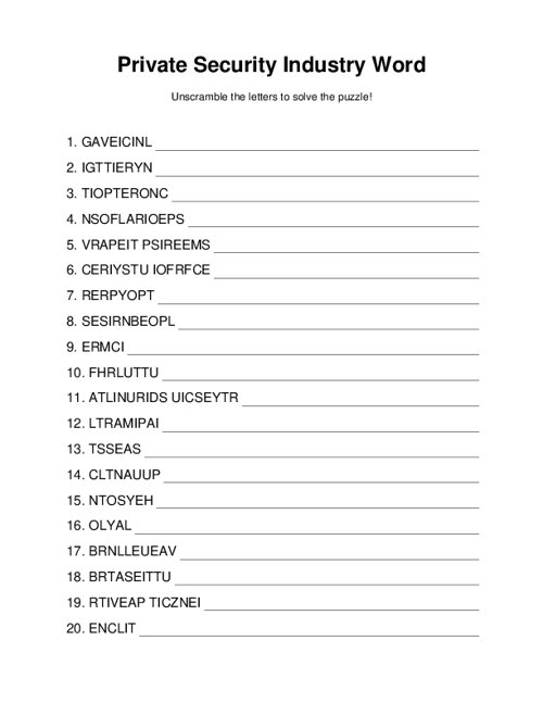 Private Security Industry Word Scramble