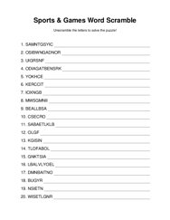 Sports & Games Word Scramble Puzzle