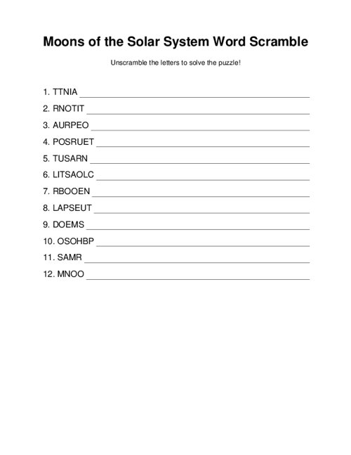 Moons of the Solar System Word Scramble