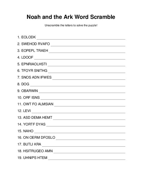 Noah and the Ark Word Scramble