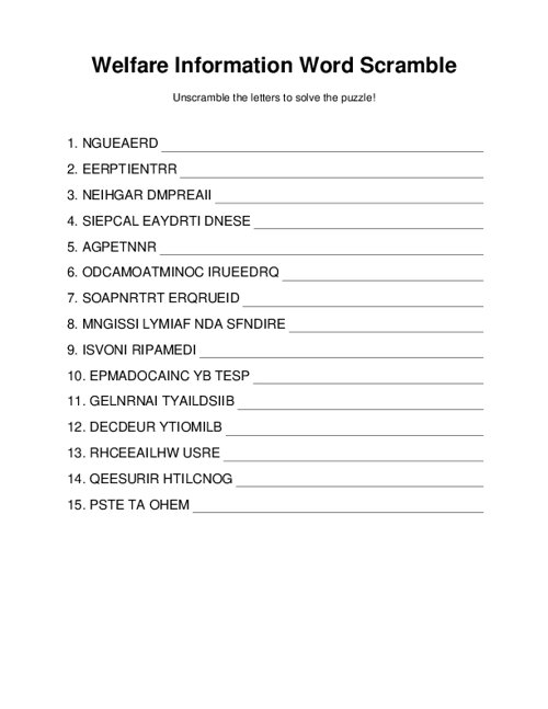 Welfare Information Word Scramble