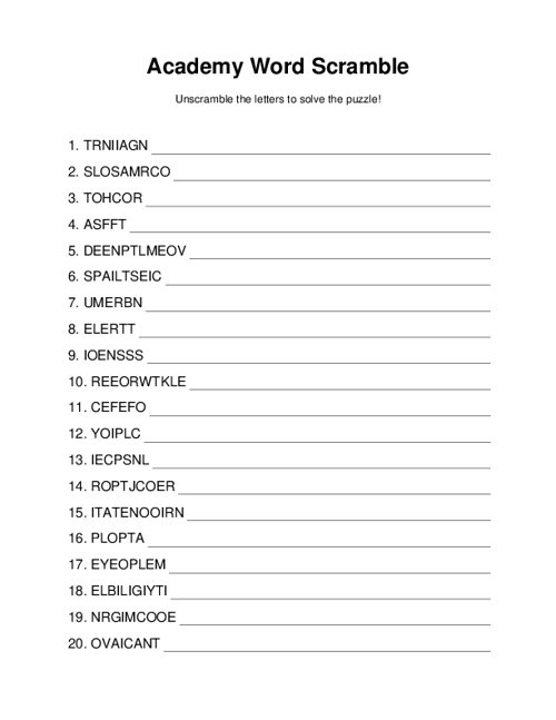 Academy Word Scramble