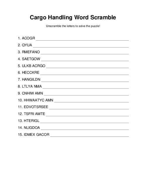 Cargo Handling Word Scramble