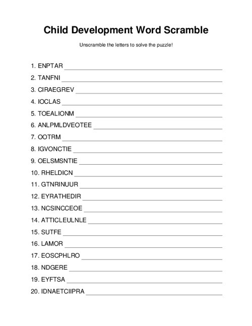 Child Development Word Scramble