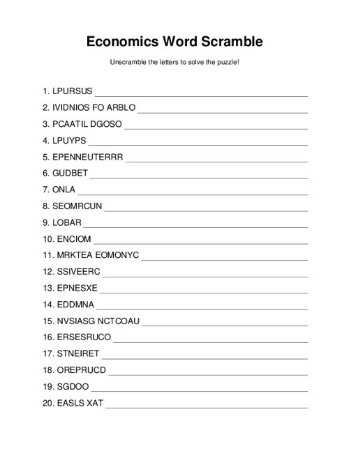 Economics Word Scramble