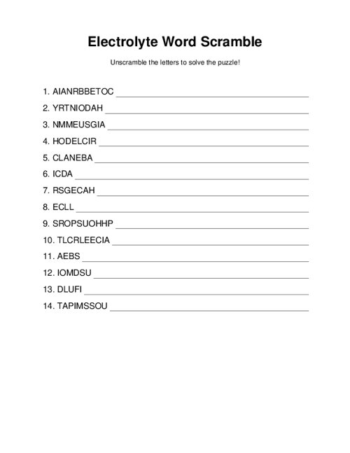 Electrolyte Word Scramble