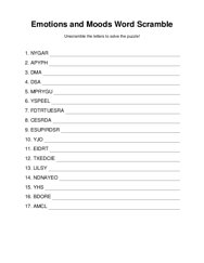 Emotions and Moods Word Scramble