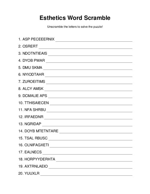 Esthetics Word Scramble