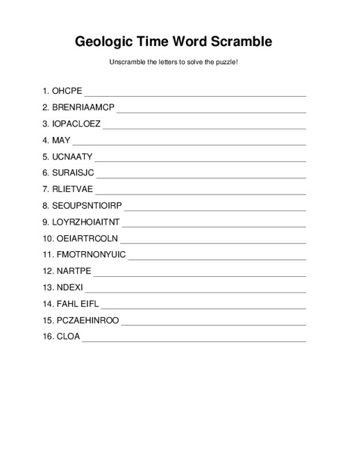 Geologic Time Word Scramble