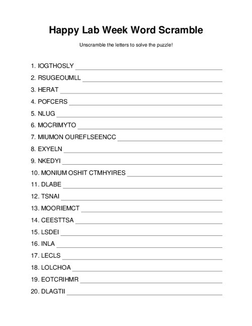 Happy Lab Week Word Scramble