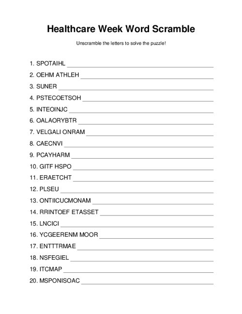 Healthcare Week Word Scramble